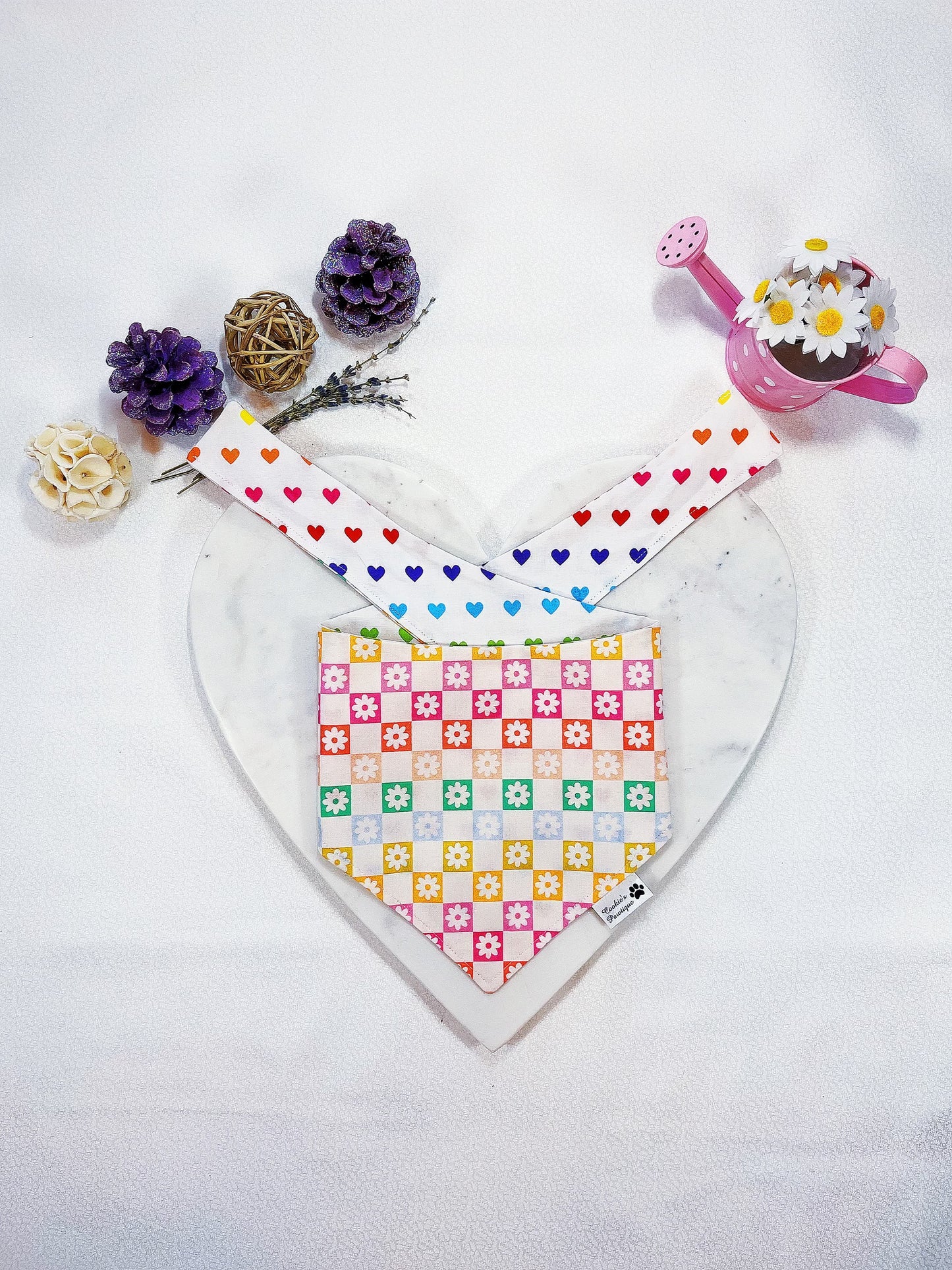 Spring Checkerboard Floral and Rainbow Heart Bandana