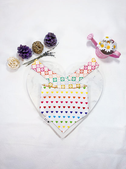 Spring Checkerboard Floral and Rainbow Heart Bandana