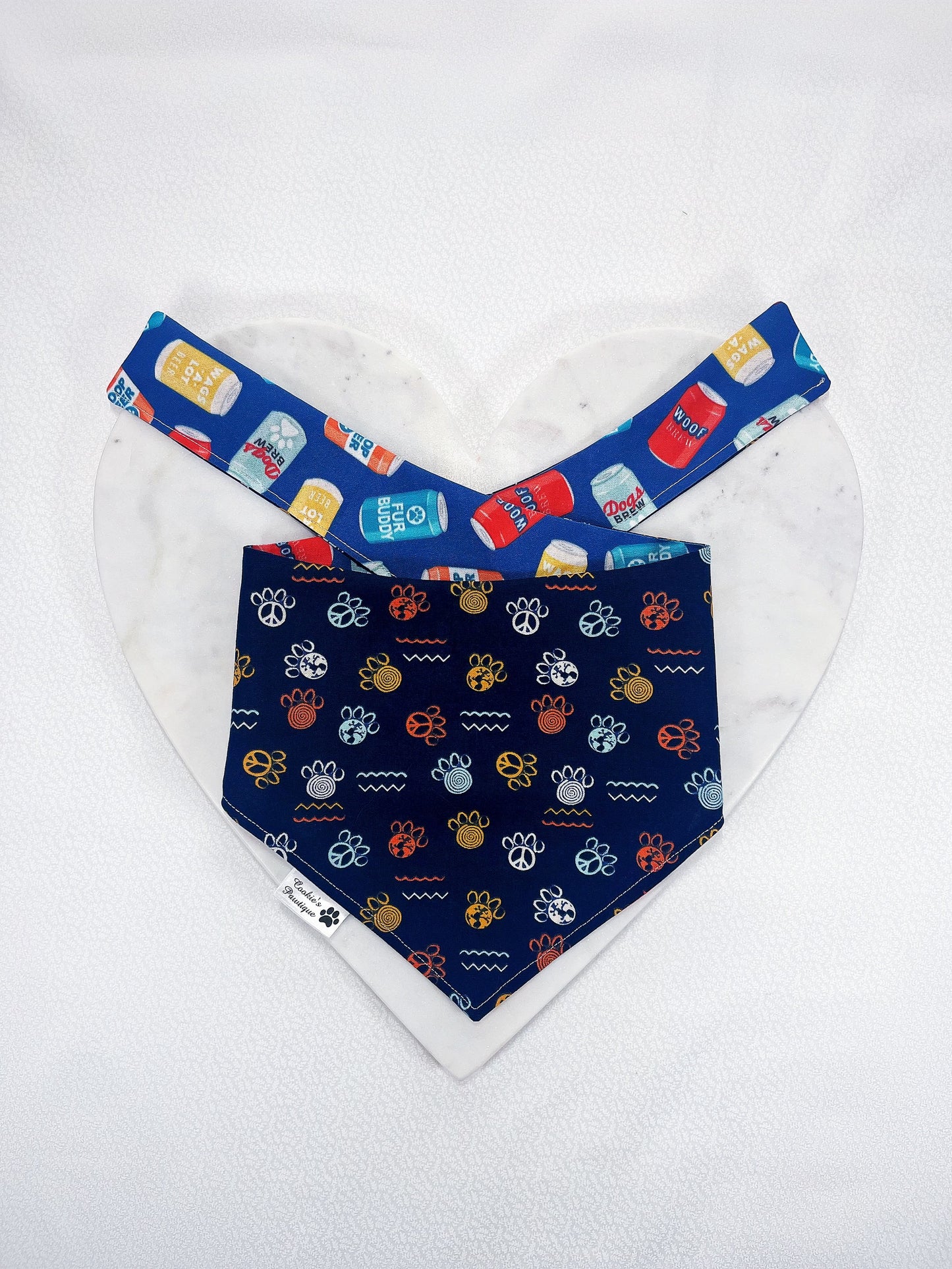 Fun Doggy Beer Can Bandana - Retro Blue