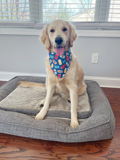 Fun Doggy Beer Can Bandana - Retro Blue