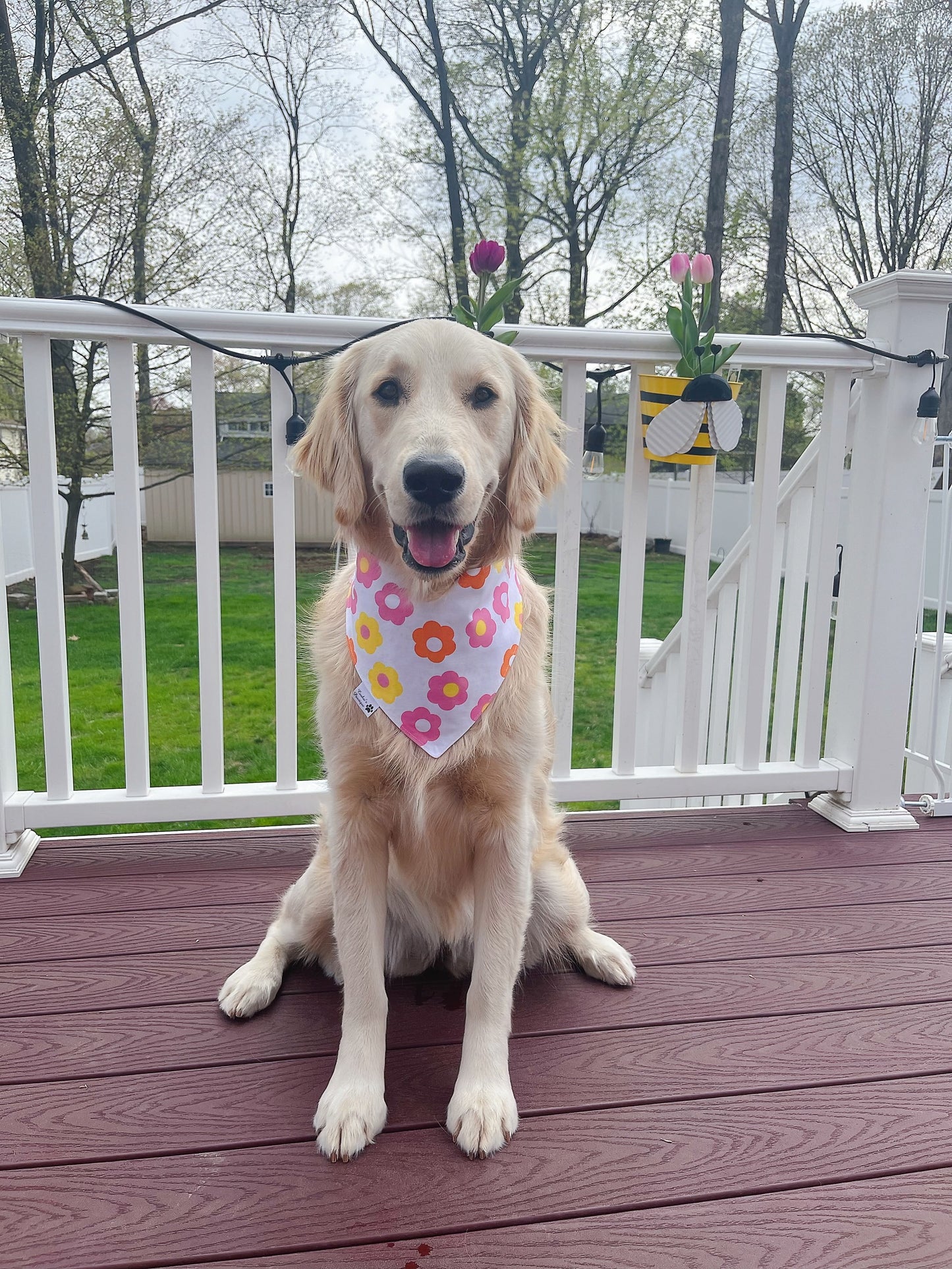 Shining Smiley Suns And Flowers Bandana